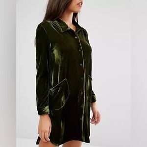 Papillon Long Sleeve Velvet Mini Shirt Dress